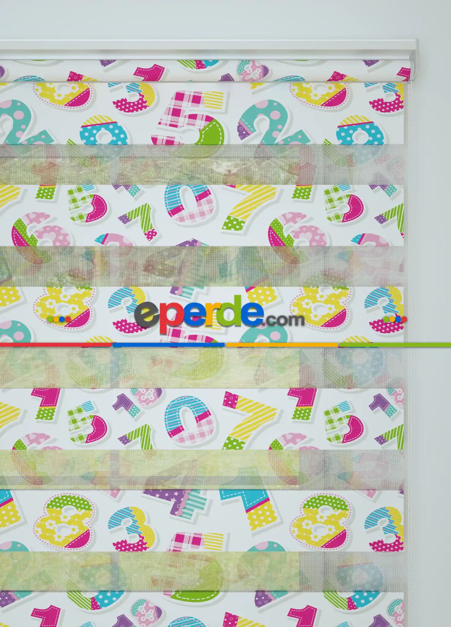 Mavi Pembe Sayı Desenli Baskılı Zebra Perde