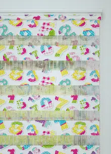 Mavi Pembe Sayı Desenli Baskılı Zebra Perde