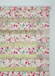 Pembe Lila Çıtır Çiçek Desenli Baskılı Zebra Perde