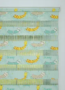 Sarı Mint Zürafa Desenli Baskılı Zebra Perde