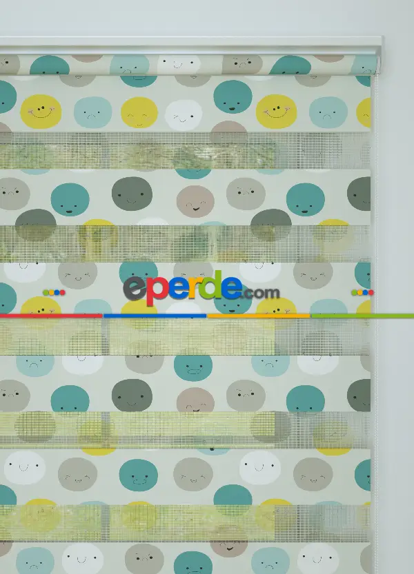 Sarı Mint Smile Desenli Baskılı Zebra Perde