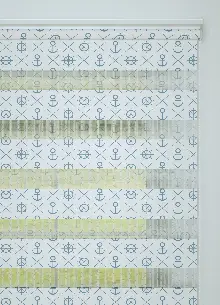 Bebek Odası - Mavi Denizci Desenli Baskılı Zebra Perde