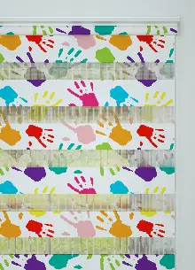 Mor Turkuaz El İzi Desenli Baskılı Zebra Perde