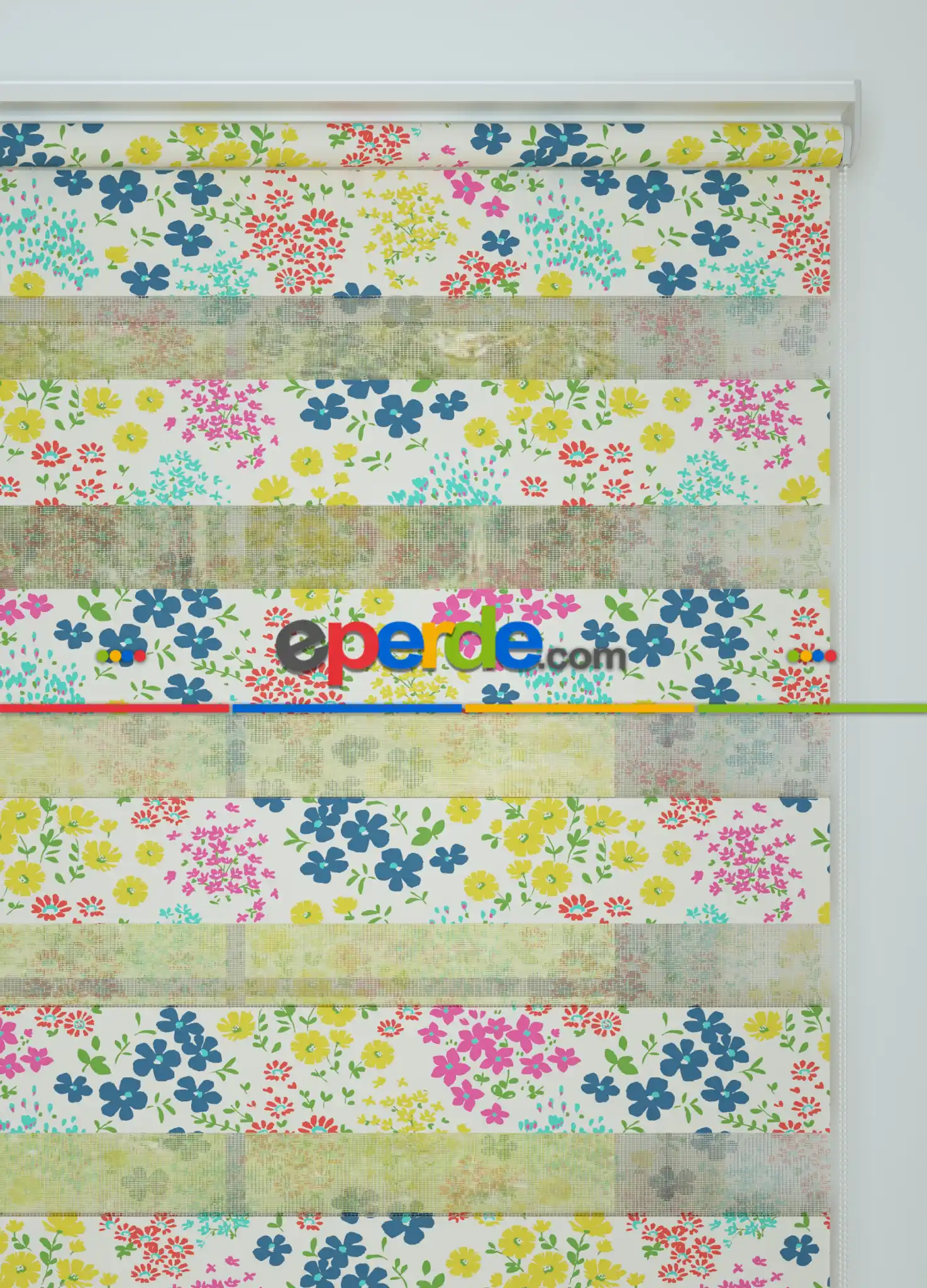 Çocuk Odası - Pembe Mavi Çıtır Çiçek Desenli Baskılı Zebra Perde