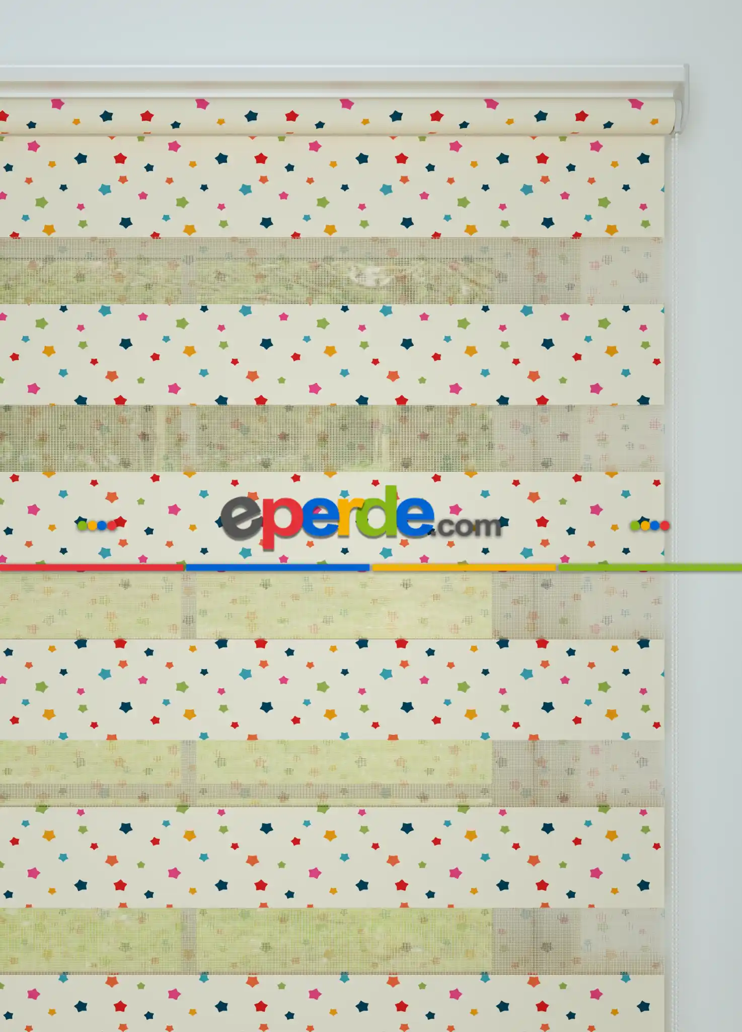 Bebek Odası - Kırmızı Turuncu Minik Yıldız Desenli Baskılı Zebra Perde