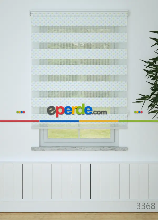 Lila Yeşil Minik Geometrik Desenli Baskılı Zebra Perde