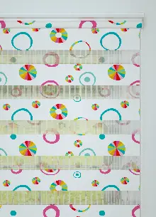 Çocuk Odası - Fuşya Koyu Mint Yuvarlak Desenli Baskılı Zebra Perde