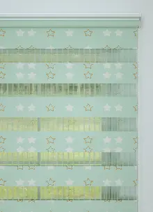 Mint Yıldız Desenli Baskılı Zebra Perde