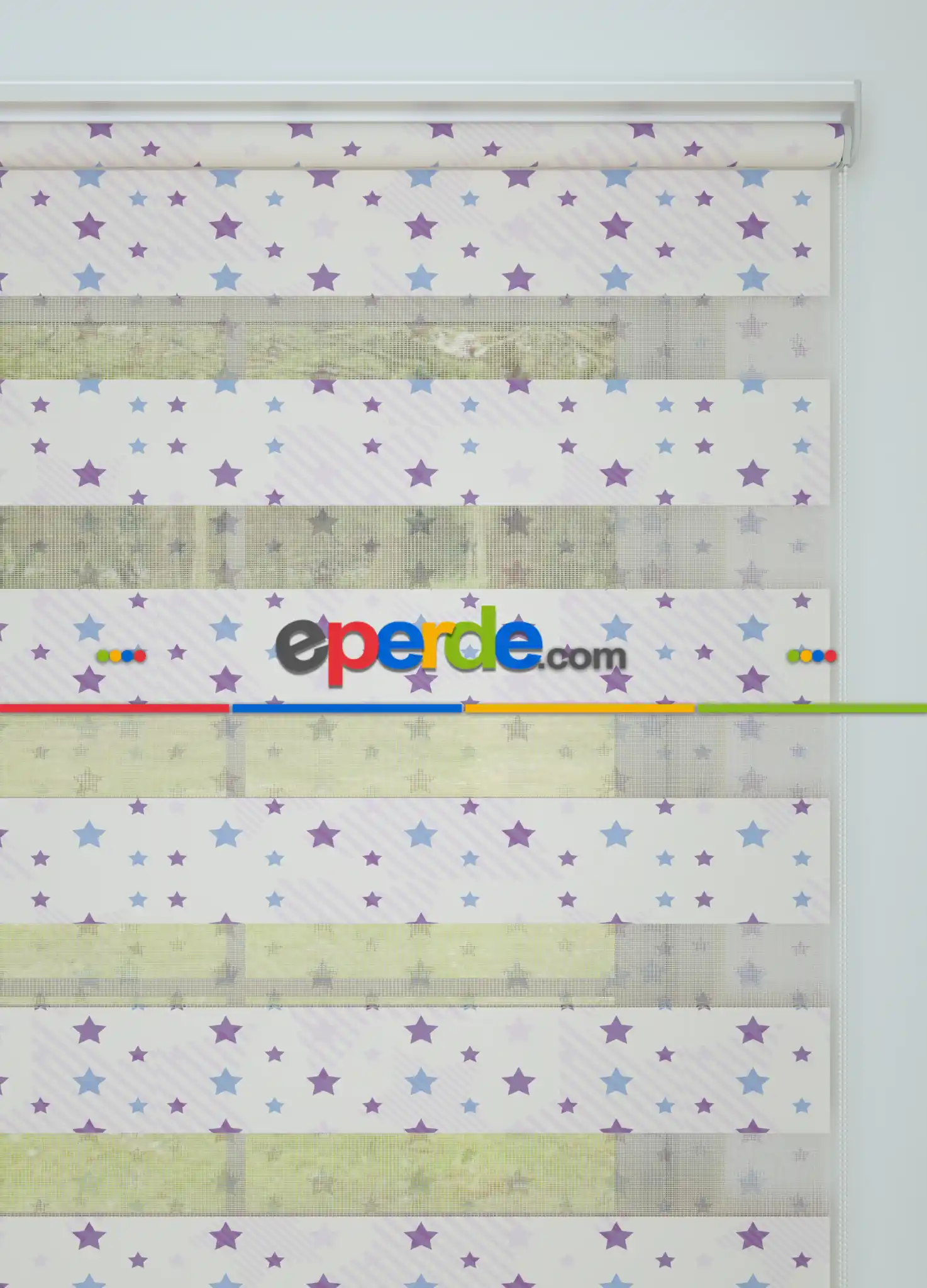 Lila Mavi Yıldız Desenli Baskılı Zebra Perde