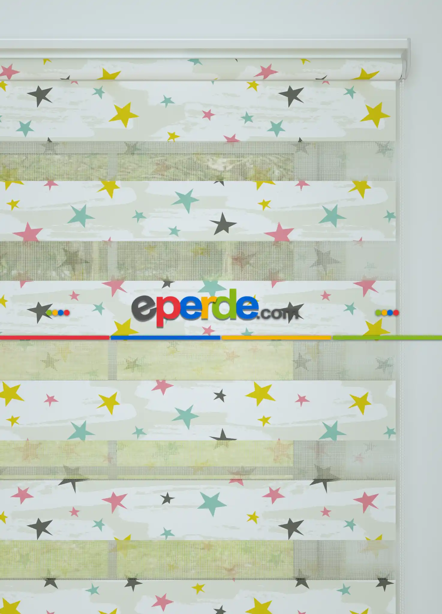 Sarı Pembe Yıldız Desenli Baskılı Zebra Perde