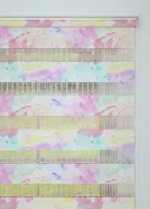 Pembe Mint Suluboya Desenli Baskılı Zebra Perde