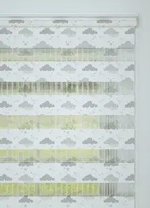 Çocuk Odası - Gri Bulut Ve Yıldız Desenli Baskılı Zebra Perde