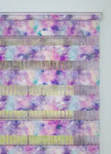 Genç Odası - Mor Pembe Suluboya Desenli Baskılı Zebra Perde