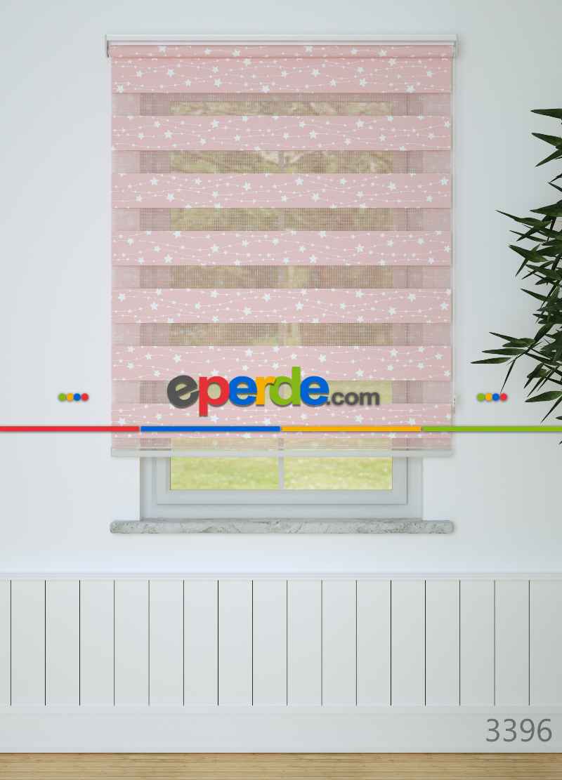 Bebek Odası - Pembe Yıldız Desenli Baskılı Zebra Perde