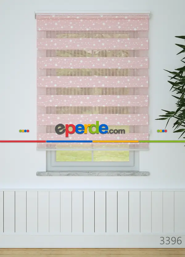 Bebek Odası - Pembe Yıldız Desenli Baskılı Zebra Perde