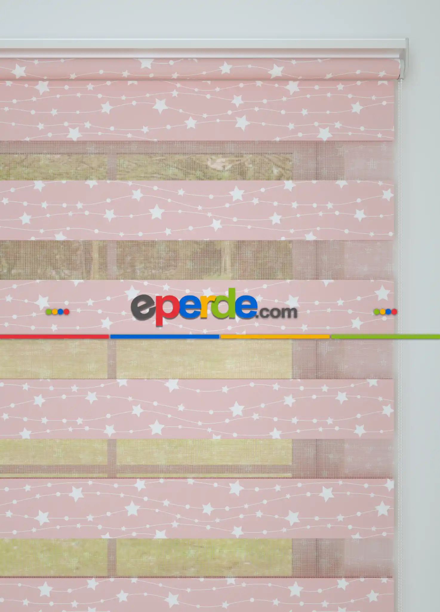 Bebek Odası - Pembe Yıldız Desenli Baskılı Zebra Perde