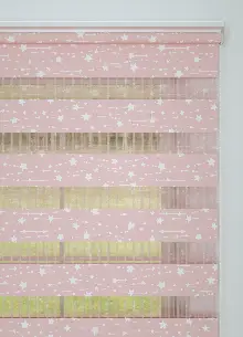 Pembe Yıldız Desenli Baskılı Zebra Perde