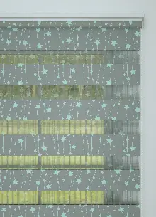 Bebek Odası - Gri Mint Yıldız Desenli Baskılı Zebra Perde