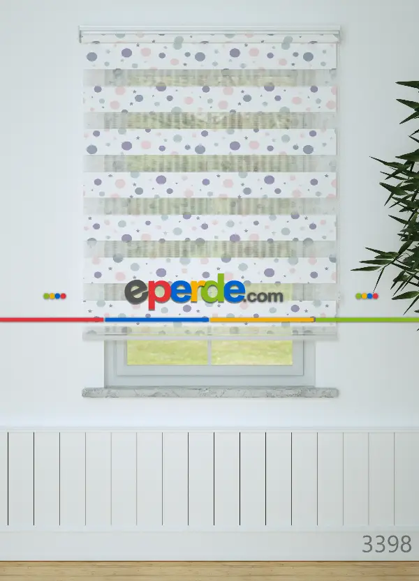 Mor Pembe Puan Desenli Baskılı Zebra Perde