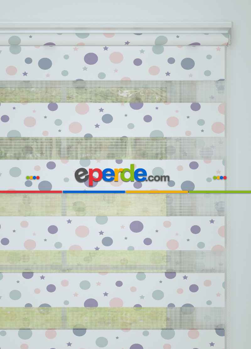 Mor Pembe Puan Desenli Baskılı Zebra Perde