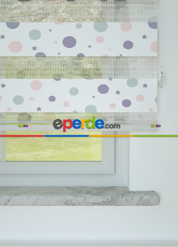 Mor Pembe Puan Desenli Baskılı Zebra Perde