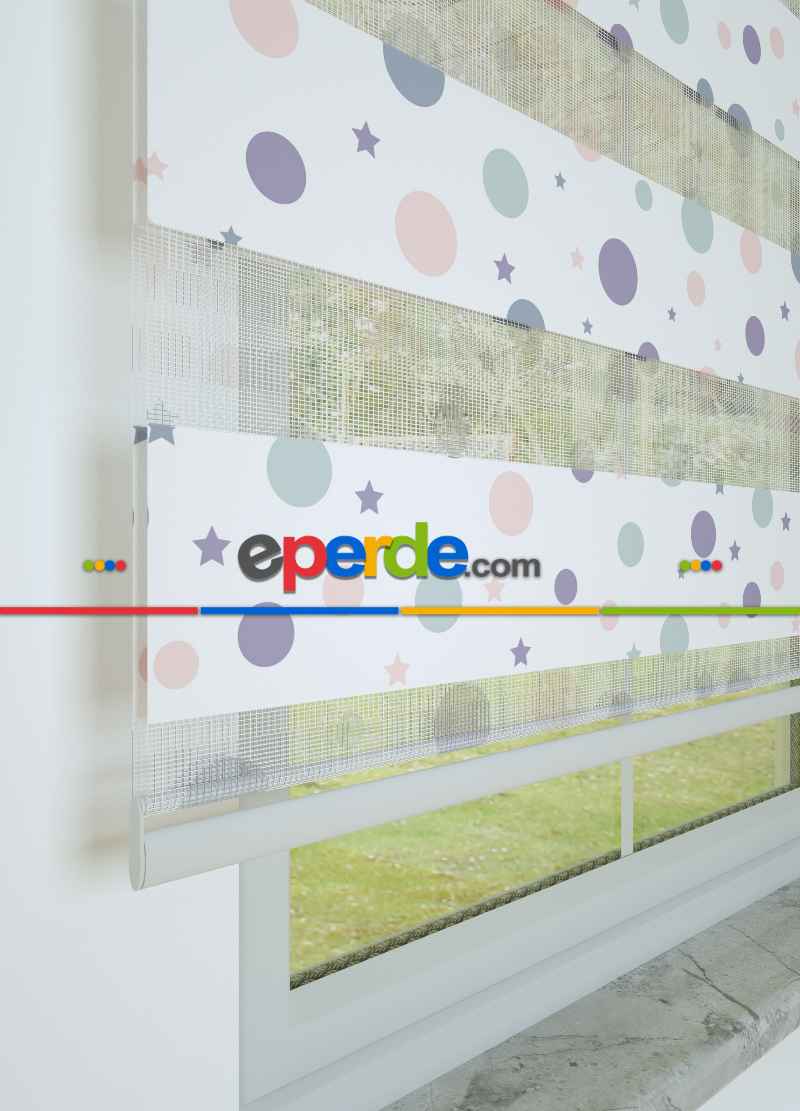 Mor Pembe Puan Desenli Baskılı Zebra Perde