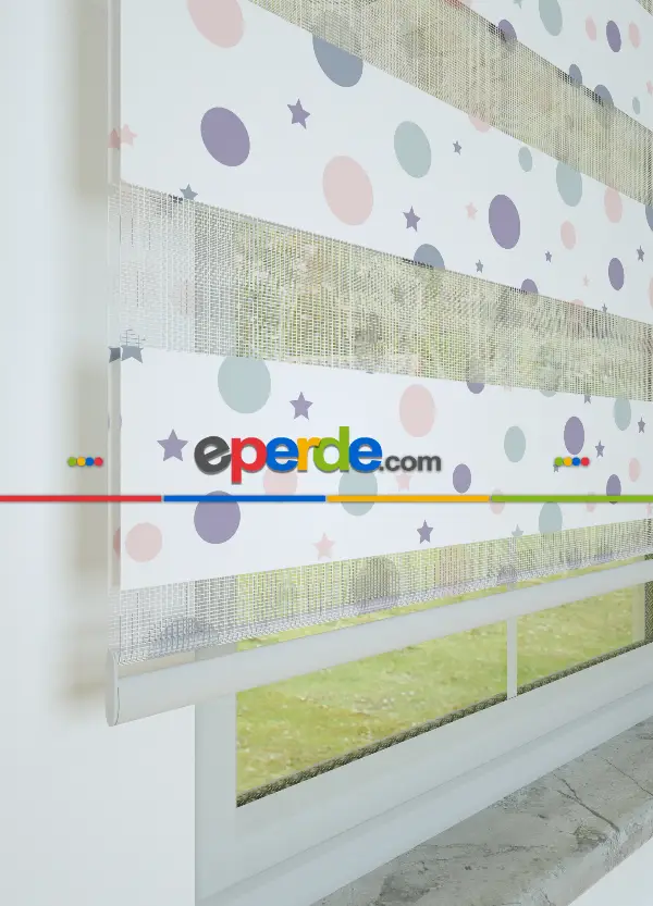 Mor Pembe Puan Desenli Baskılı Zebra Perde