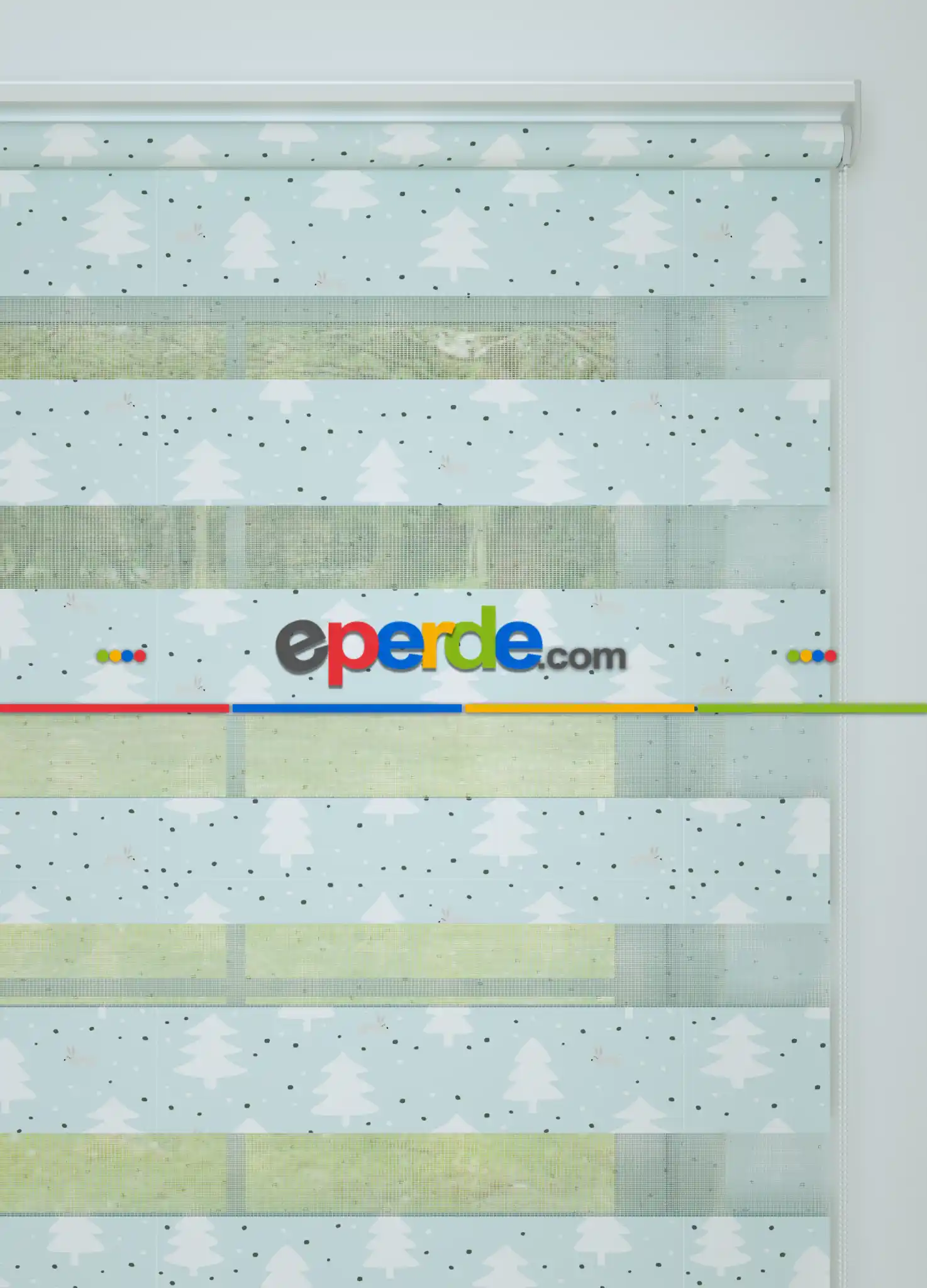 Mint Çam Ağacı Desenli Baskılı Zebra Perde