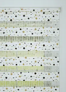 Siyah Altın Yıldız Desenli Baskılı Zebra Perde