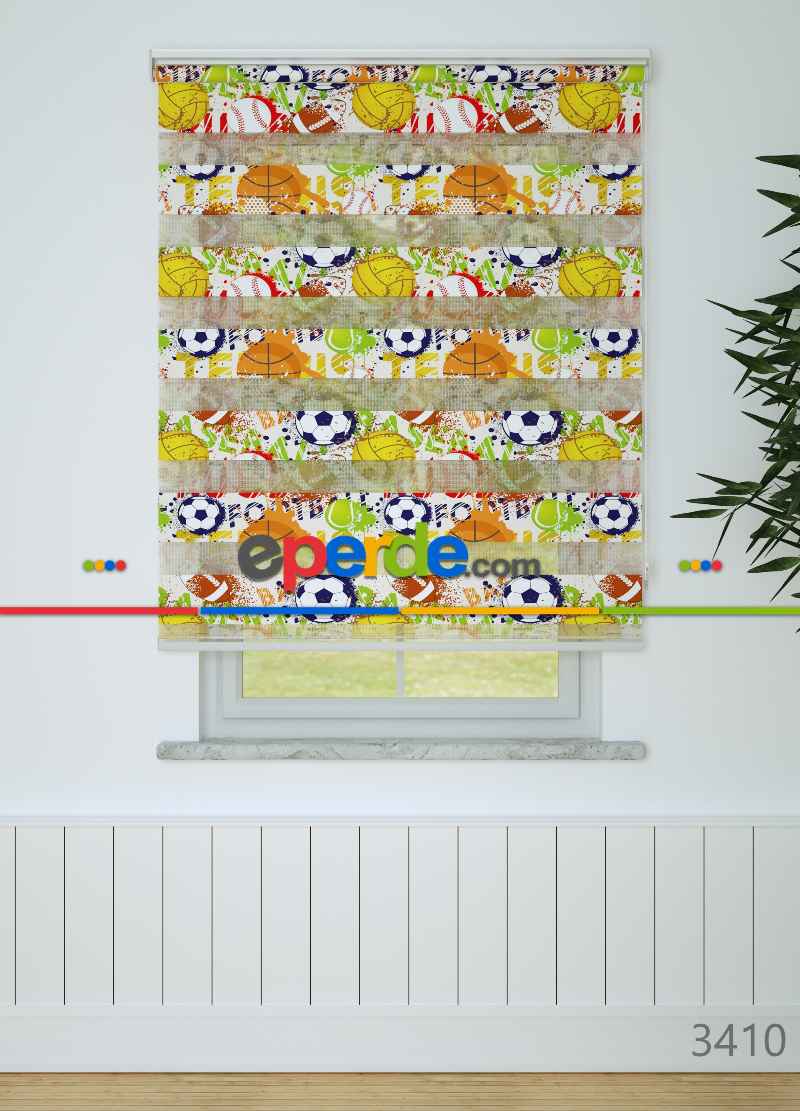 Çocuk Odası - Turuncu Sarı Top Desenli Baskılı Zebra Perde