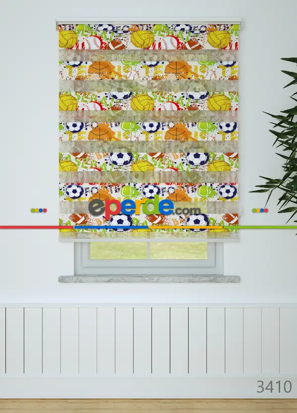 Genç Odası - Turuncu Sarı Top Desenli Baskılı Zebra Perde