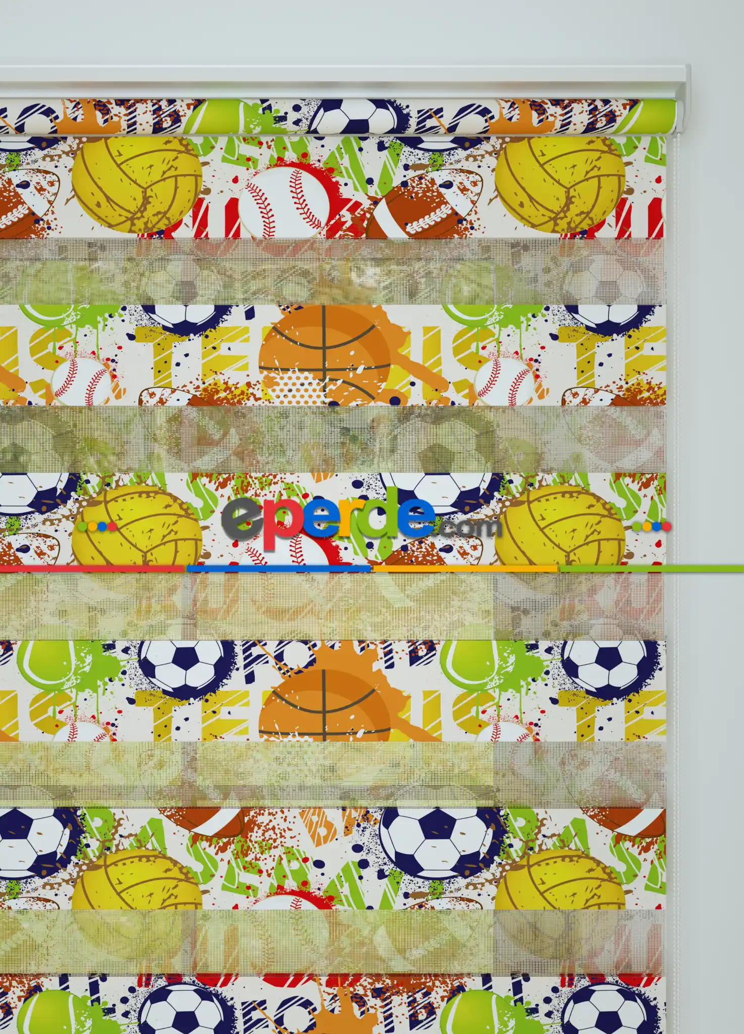 Genç Odası - Turuncu Sarı Top Desenli Baskılı Zebra Perde