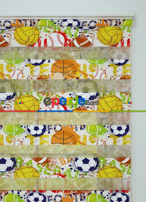 Genç Odası - Turuncu Sarı Top Desenli Baskılı Zebra Perde