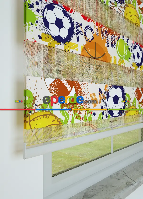 Genç Odası - Turuncu Sarı Top Desenli Baskılı Zebra Perde