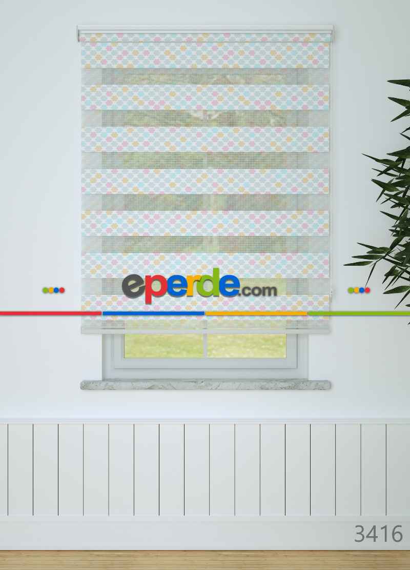 Bebek Odası - Pembe Mavi Minik Çiçek Desenli Baskılı Zebra Perde