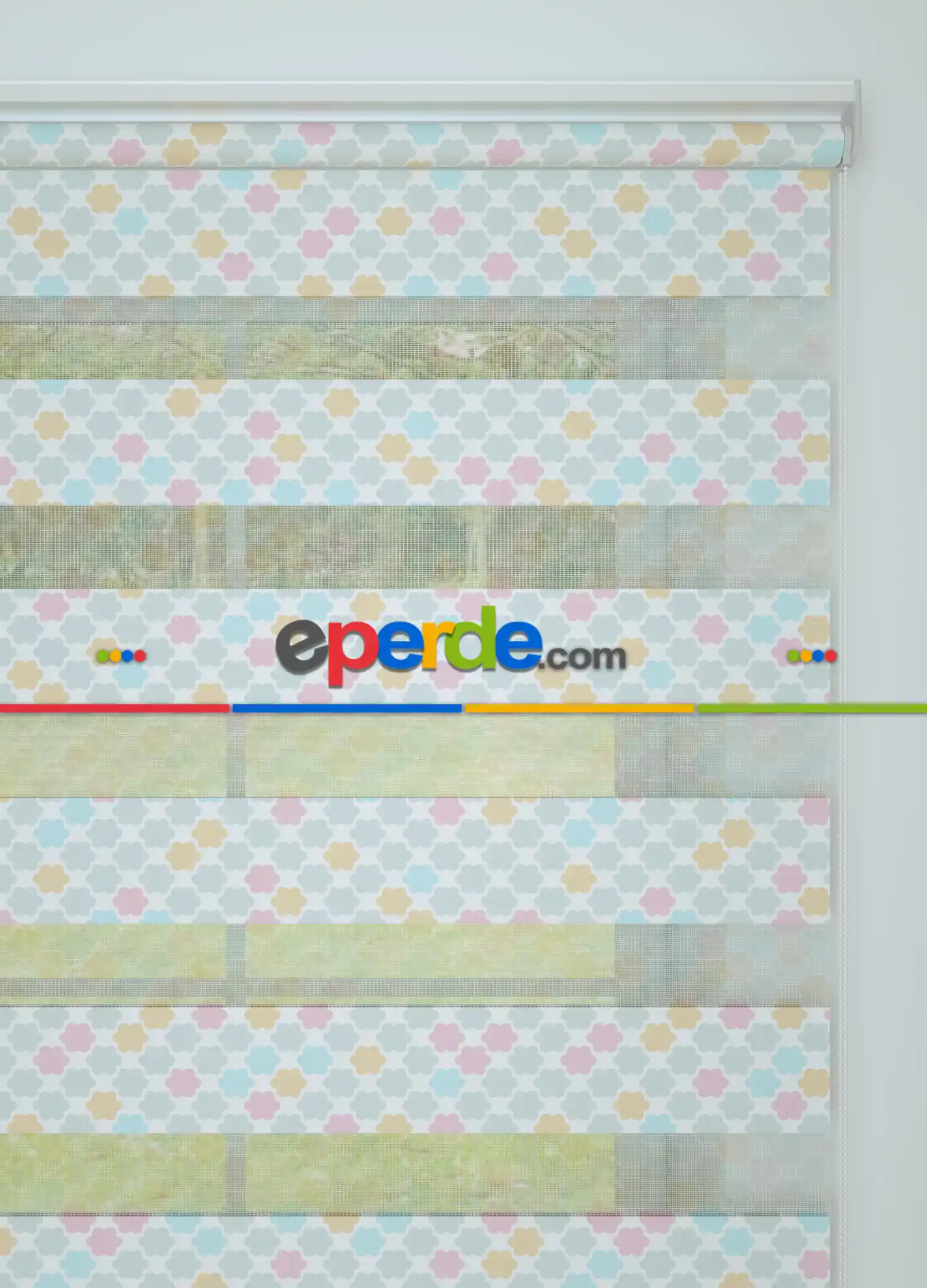 Bebek Odası - Pembe Mavi Minik Çiçek Desenli Baskılı Zebra Perde