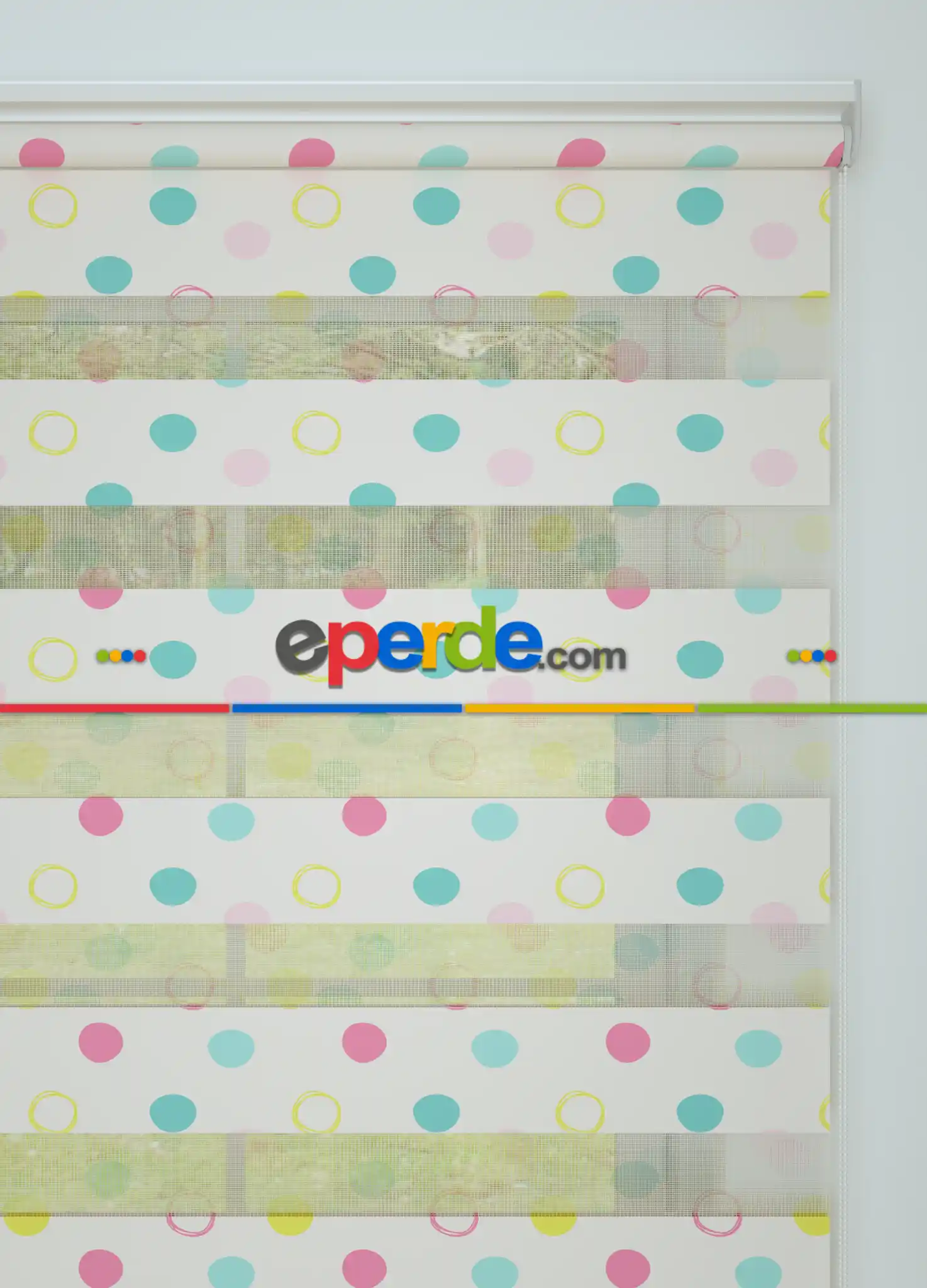 Bebek Odası - Pembe Mint Puan Desenli Baskılı Zebra Perde