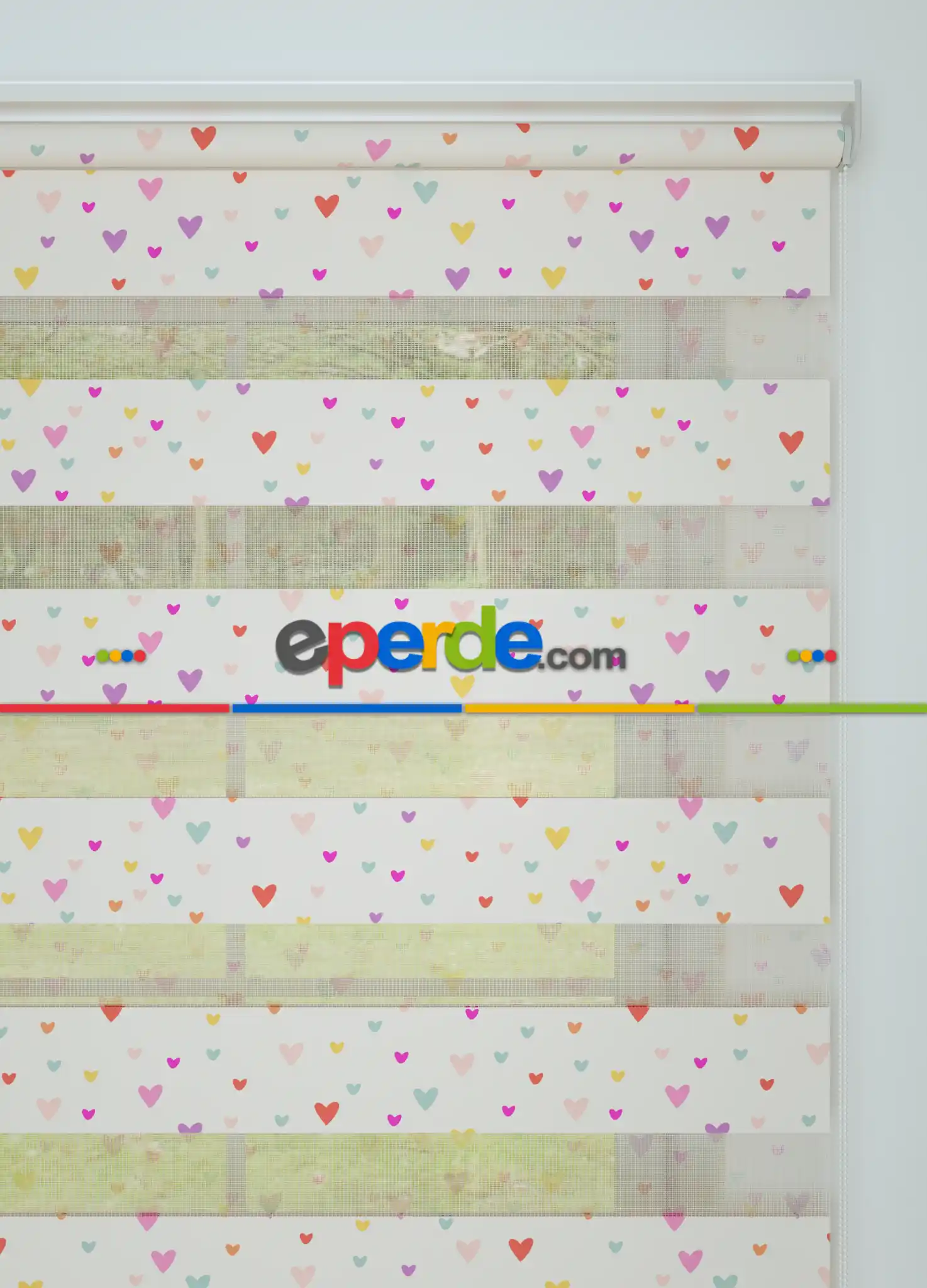 Bebek Odası - Mor Pembe Minik Kalp Desenli Baskılı Zebra Perde