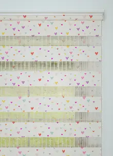 Bebek Odası - Mor Pembe Minik Kalp Desenli Baskılı Zebra Perde