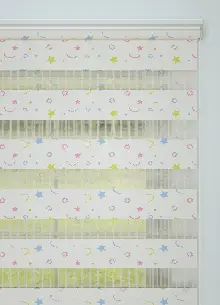Mavi Yeşil Minik Yıldız Desenli Baskılı Zebra Perde