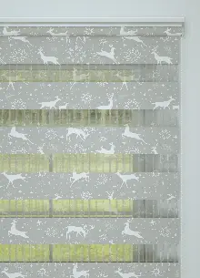 Gri Geyik Desenli Baskılı Zebra Perde