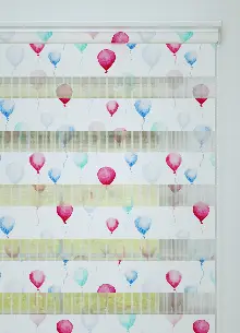 Bebek Odası - Mavi Pembe Balon Desenli Baskılı Zebra Perde