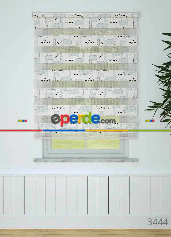 Gri Zürafa Desenli Baskılı Zebra Perde