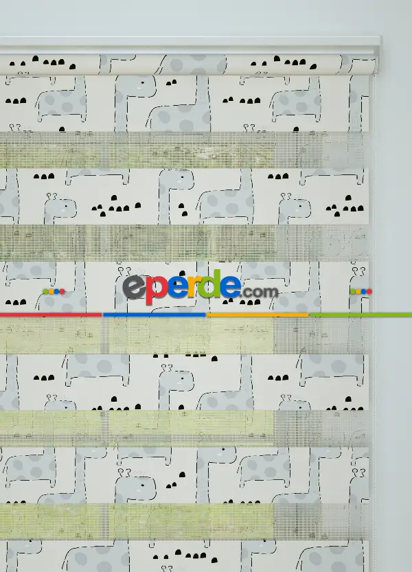 Gri Zürafa Desenli Baskılı Zebra Perde