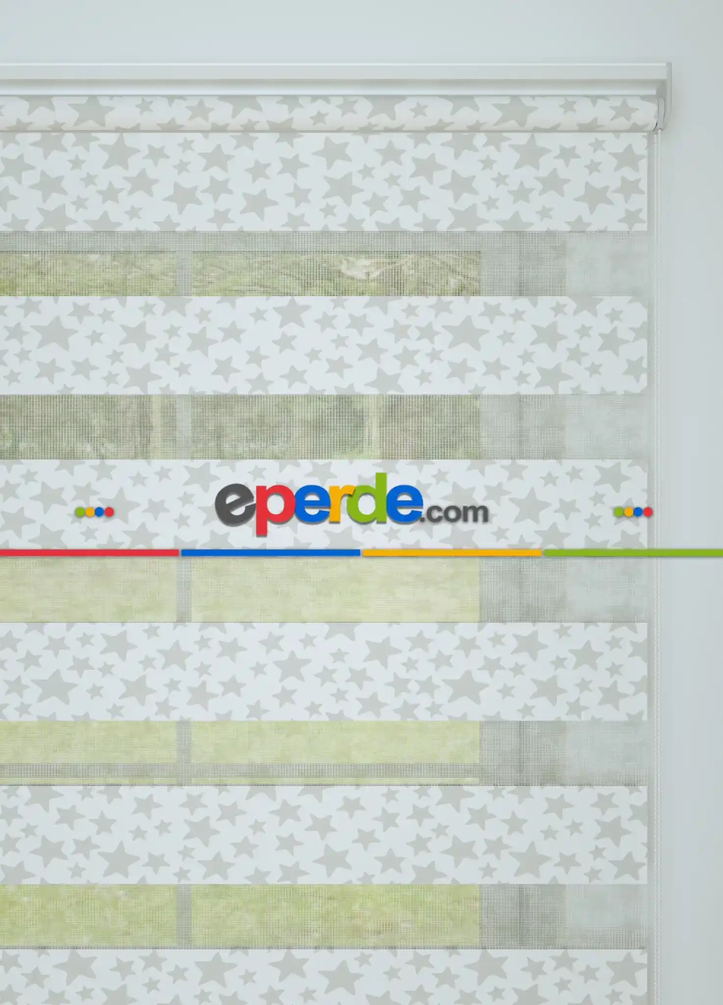 Açık Gri Yıldız Desenli Baskılı Zebra Perde