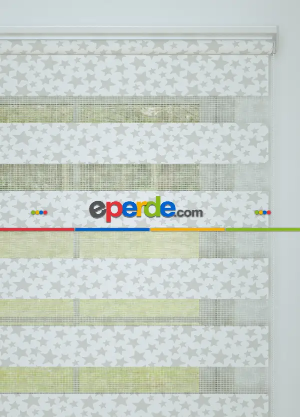 Açık Gri Yıldız Desenli Baskılı Zebra Perde