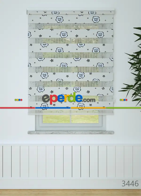 Bebek Odası - Açık Gri Yıldız Desenli Baskılı Zebra Perde