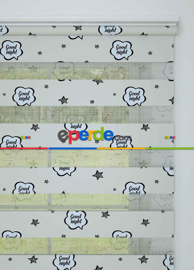 Çocuk Odası - Açık Gri Yıldız Desenli Baskılı Zebra Perde