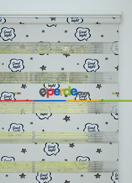 Açık Gri Yıldız Desenli Baskılı Zebra Perde