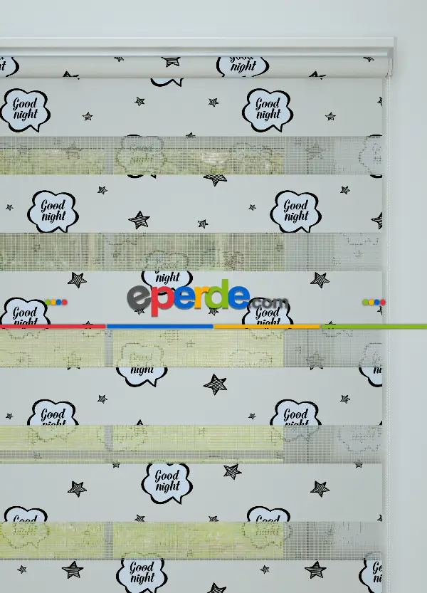 Bebek Odası - Açık Gri Yıldız Desenli Baskılı Zebra Perde